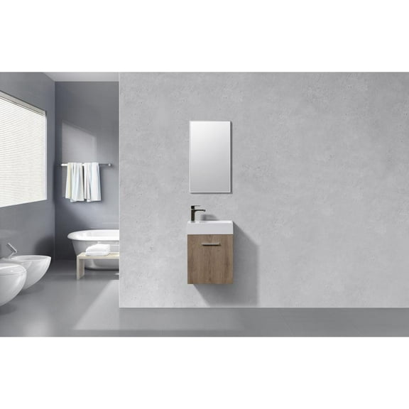 Kubebath Bliss 18" Butternut Wall Mount Modern Bathroom Vanity