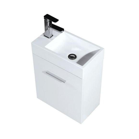 Kubebath Bliss 18" High Gloss White Wall Mount Modern Bathroom Vanity