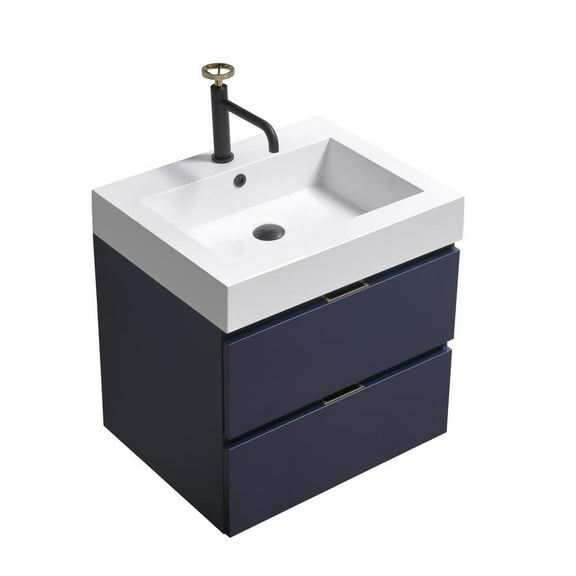 Kubebath Bliss 24" Blue  Wall Mount Modern Bathroom Vanity