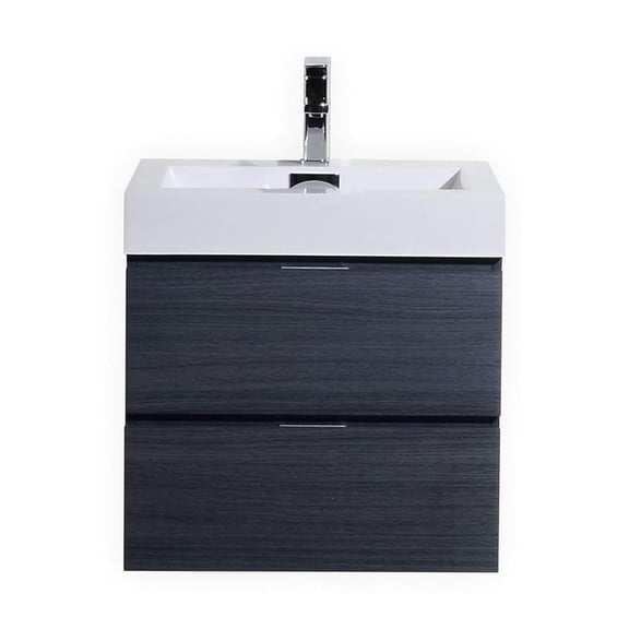 KubeBath Bliss 24" High Gloss Gray Oak Single Sink Wall Mount Modern Bathroom Vanity
