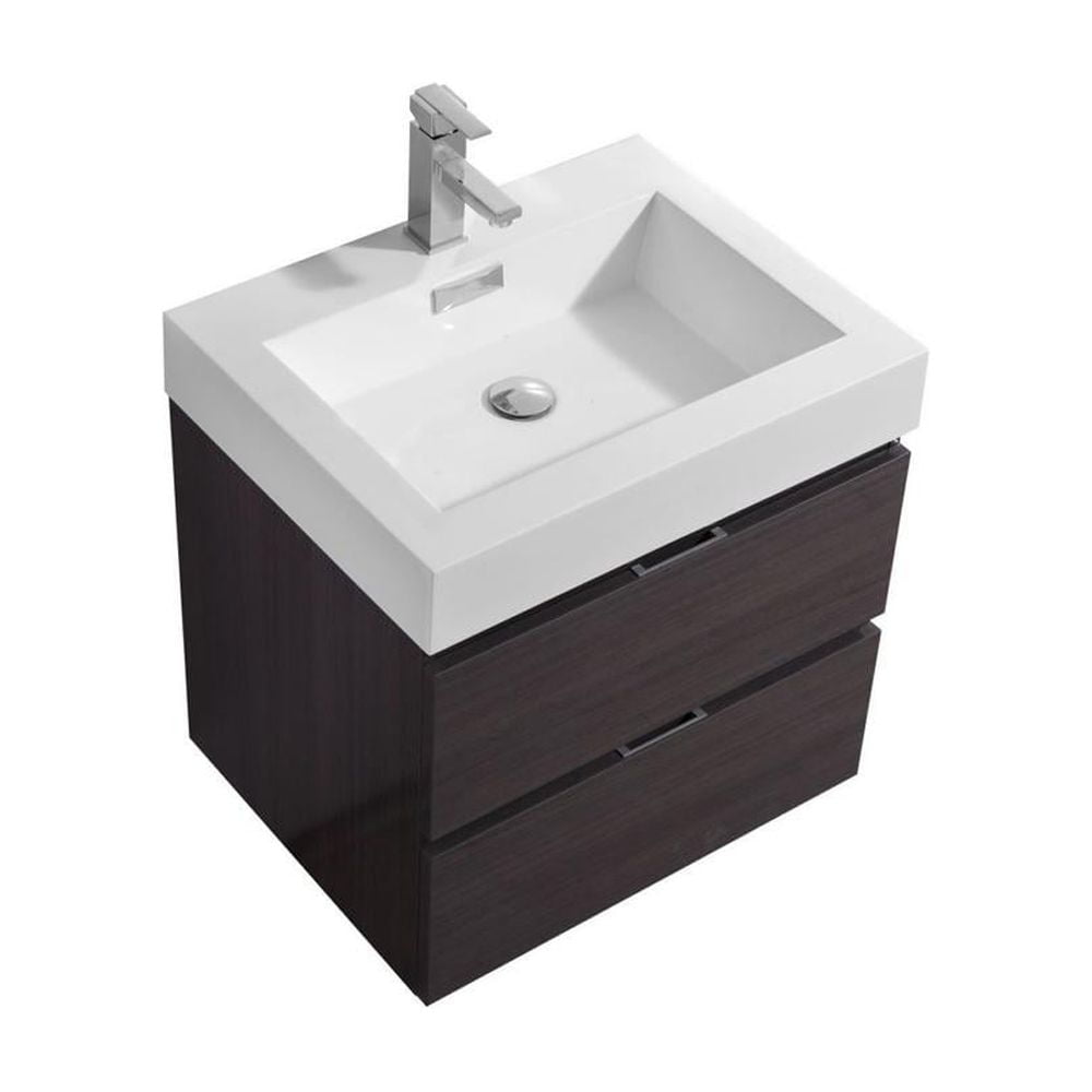 Bliss 24" High Gloss Gray Oak Wall-Mount Modern Bathroom Vanity