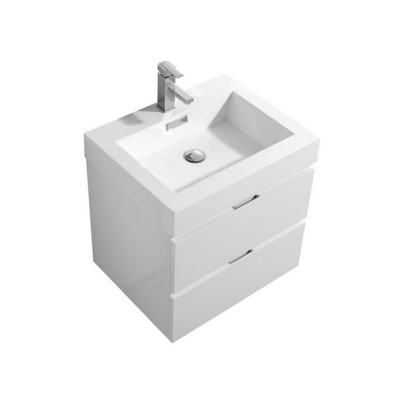 Kubebath Bliss 24" High Gloss White Wall Mount Modern Bathroom Vanity