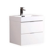 KubeBath Bliss 24" High Gloss White Wall Mount Single Sink Modern Bathroom Vanity