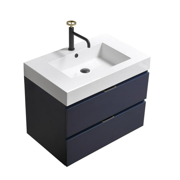 Kubebath Bliss 30" Blue Wall Mount Modern Bathroom Vanity