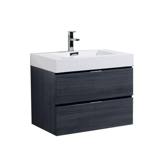 Kubebath Bliss 30" Gray Oak Wall Mount Modern Bathroom Vanity