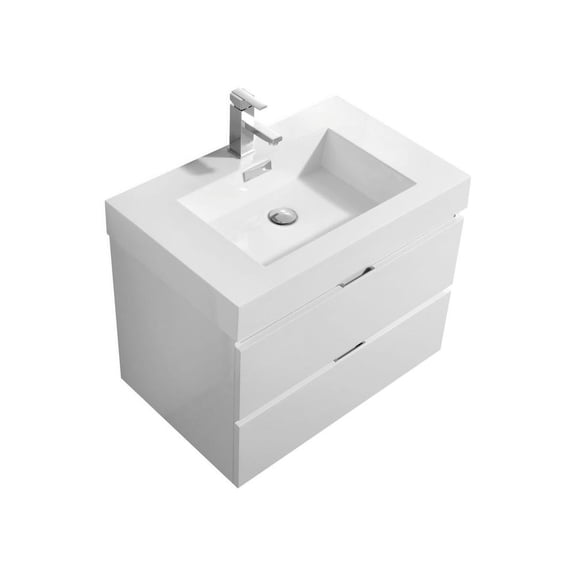 Kubebath Bliss 30" High Gloss White Wall Mount Modern Bathroom Vanity