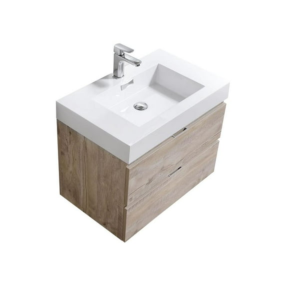 Kubebath Bliss 30" Nature Wood Wall Mount Modern Bathroom Vanity