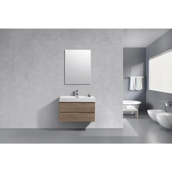 Kubebath Bliss 36" Butternut Wall Mount Modern Bathroom Vanity