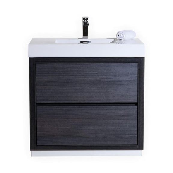 KubeBath Bliss 36" Gray Oak Free Standing Single Sink Modern Bathroom Vanity