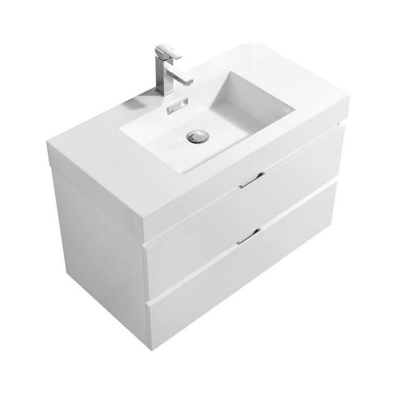 Kubebath Bliss 36" High Gloss White Wall Mount Modern Bathroom Vanity