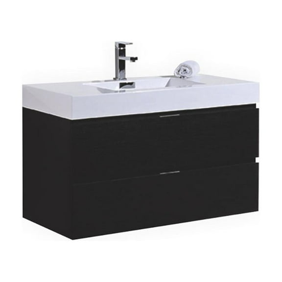 Kubebath Bliss 40" Black Wall Mount Modern Bathroom Vanity