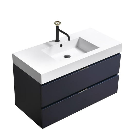 Kubebath Bliss 40" Blue  Wall Mount Modern Bathroom Vanity