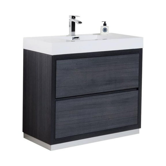 Kubebath Bliss 40" Gray Oak Free Standing Modern Bathroom Vanity