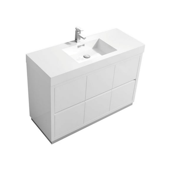Kubebath Bliss 48" High Gloss White Free Standing Modern Bathroom Vanity