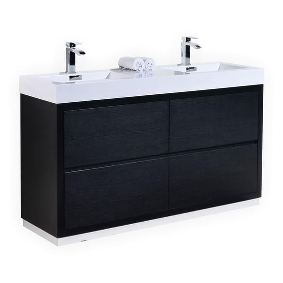 Kubebath Bliss 60" Black Free Standing Double Sink Modern Bathroom Vanity
