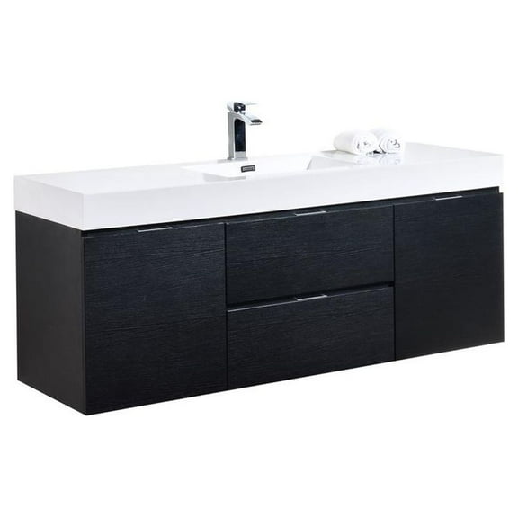 Kubebath Bliss 60" Single Sink Black Wall Mount Modern Bathroom Vanity