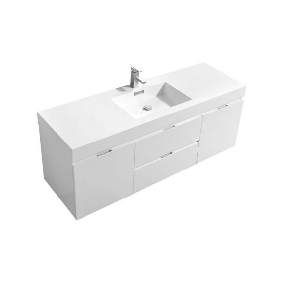 Kubebath Bliss 60" Single Sink High Gloss White Wall Mount Modern Bathroom Vanity
