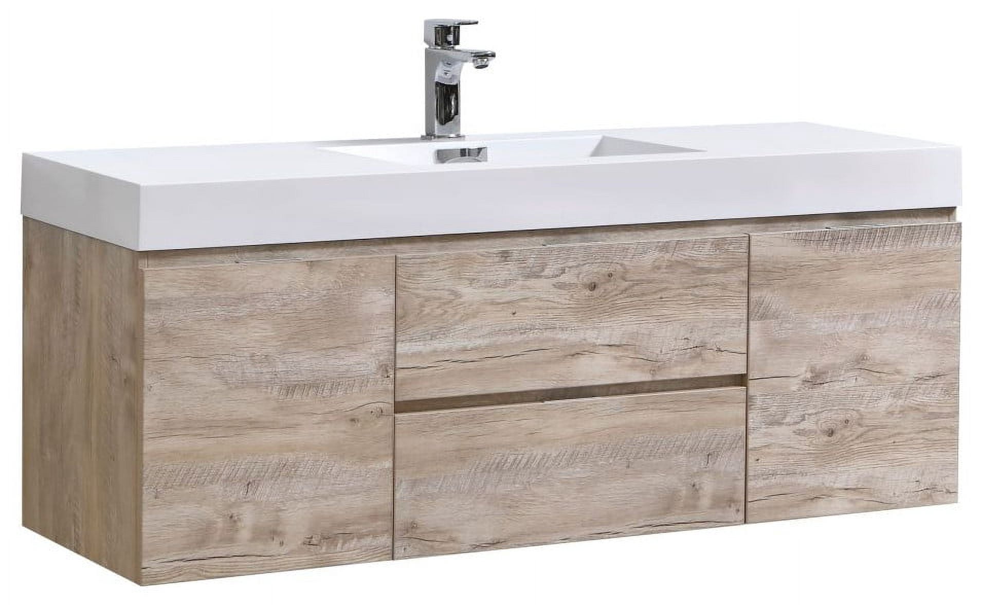 Bliss 60" Single Sink Wall Mount Modern Bathroom Vanity, Nature Wood