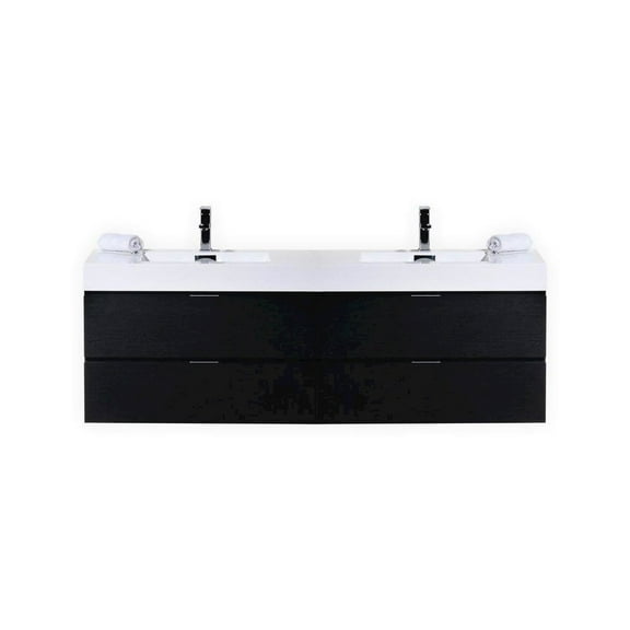 Kubebath Bliss 80" Double Sink Black Wall Mount Modern Bathroom Vanity