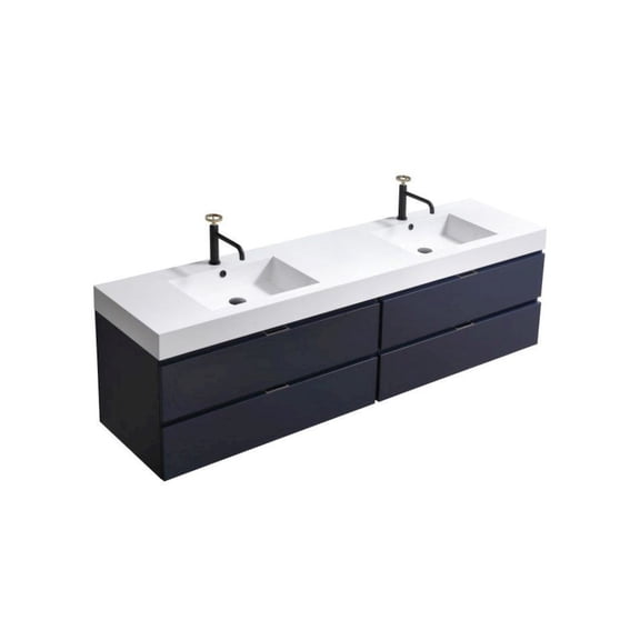 Kubebath Bliss 80" Double Sink Blue Wall Mount Modern Bathroom Vanity
