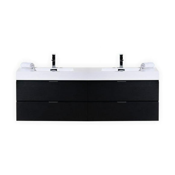 Kubebath Bliss 80" Double Sink High Gloss White Wall Mount Modern Bathroom Vanity