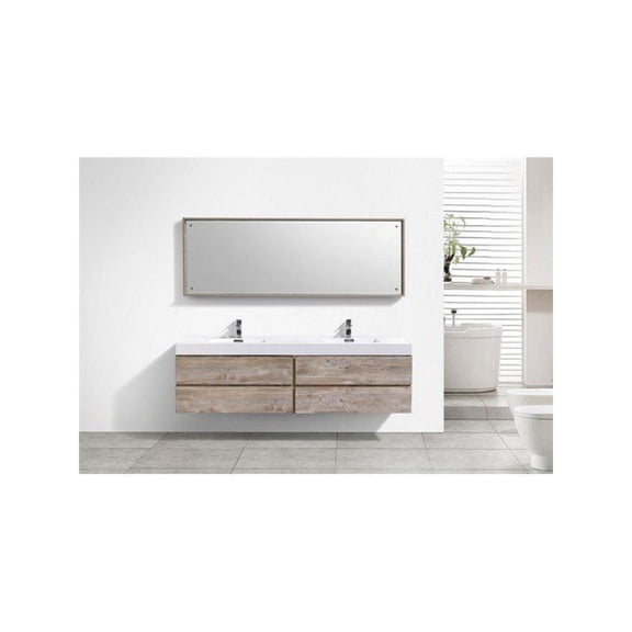 Kubebath Bliss 80" Double Sink Nature Wood Wall Mount Modern Bathroom Vanity