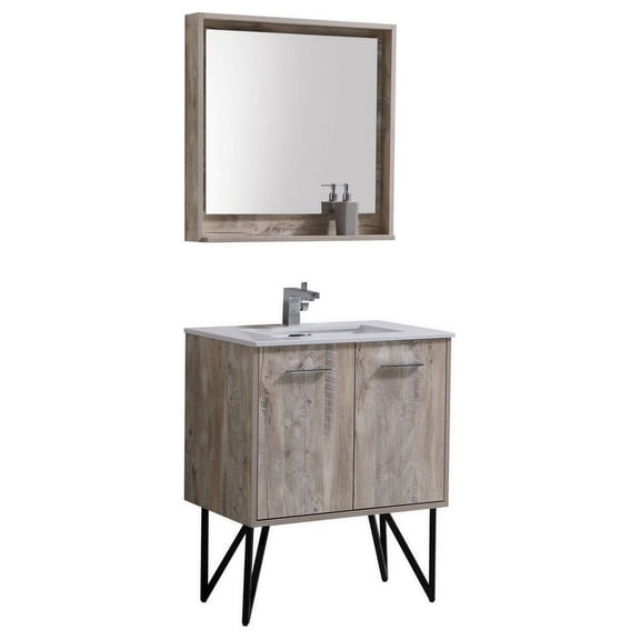 Bosco 30" Modern Bathroom Vanity With Quartz Countertop and Matching Mirror