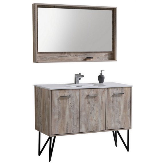 Bosco 48" Modern Bathroom Vanity With Quartz Countertop and Matching Mirror