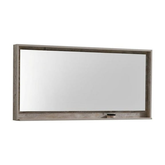 Bosco 60" Framed Mirror With Shelve, Nature Wood Finish