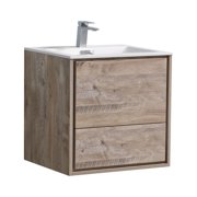 KubeBath DeLusso 24" Nature Wood Wall Mount Modern Bathroom Vanity