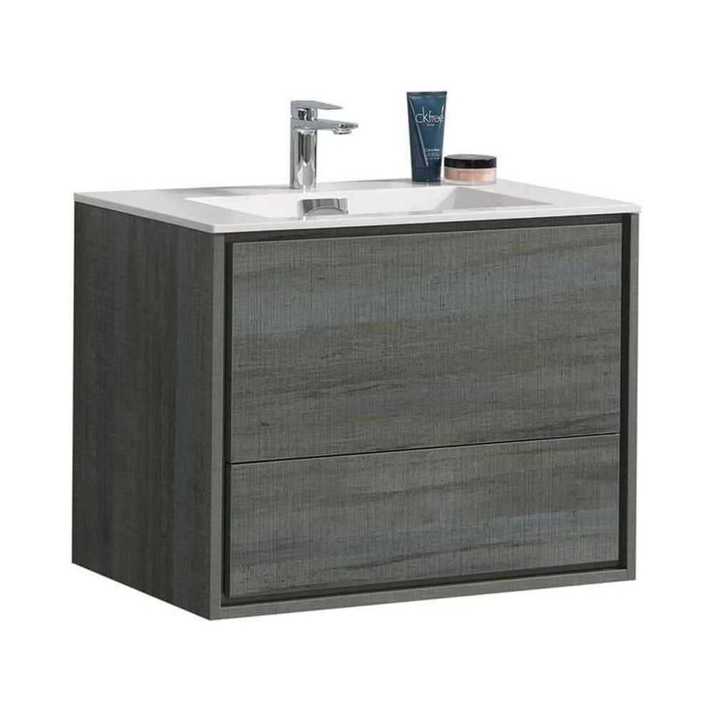 DeLusso 30" Ocean Gray Wall Mount Modern Bathroom Vanity with Acrylic Sink