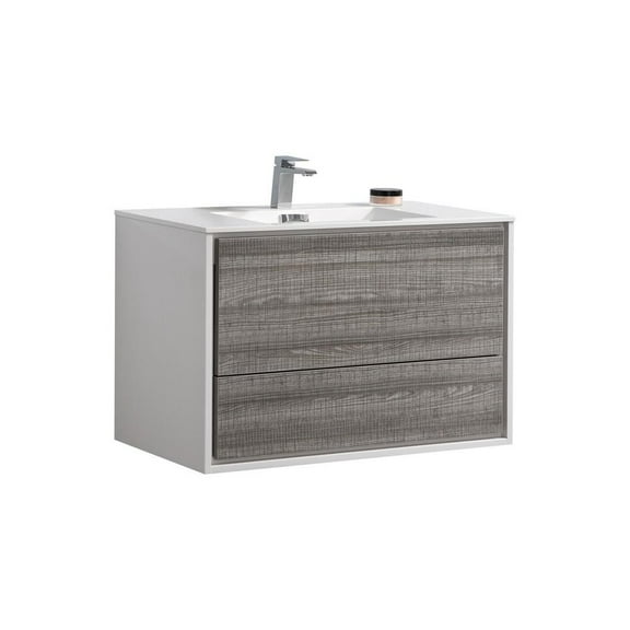 Kubebath DeLusso 36"  Ash Gray Wall Mount Modern Bathroom Vanity