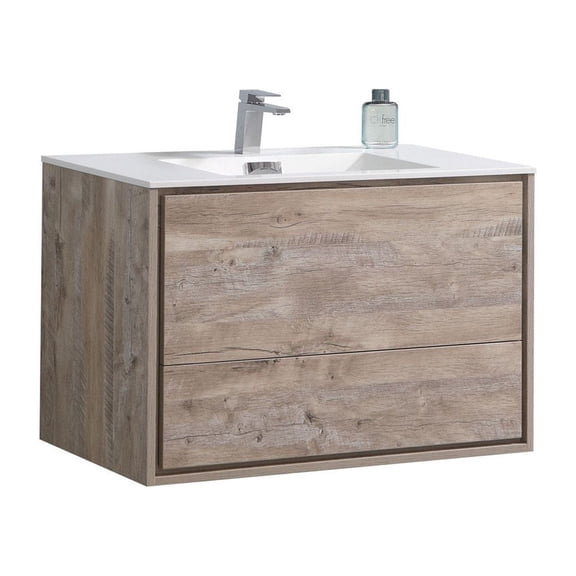 KubeBath DeLusso 36" Nature Wood Wall Mount Modern Bathroom Vanity