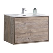 KubeBath DeLusso 36" Nature Wood Wall Mount Modern Bathroom Vanity