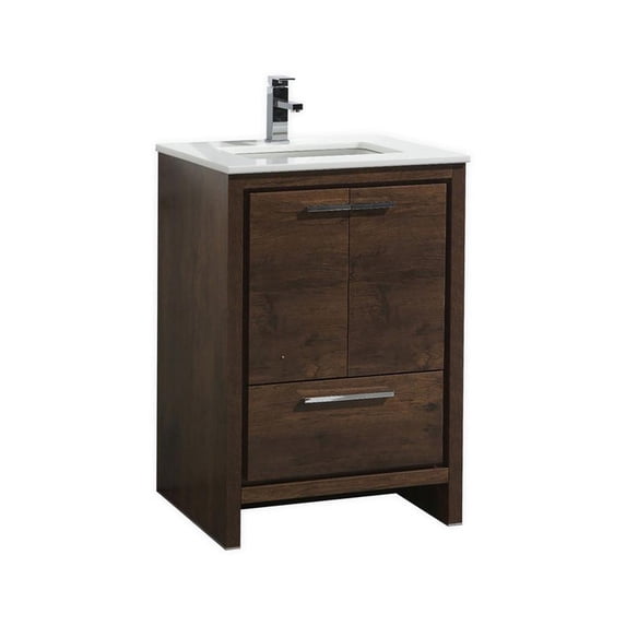 Kubebath Dolce 24" Rose Wood Modern Bathroom Vanity with White Quartz Countertop