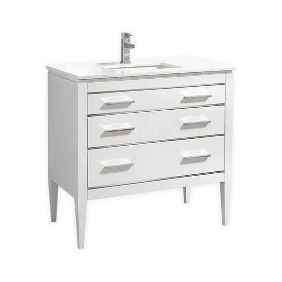 Kubebath Eiffel 36'' High Gloss White Vanity W/ Quartz Counter Top