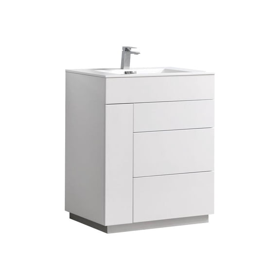 Kubebath Milano 30" High Glossy Modern Bathroom Vanity