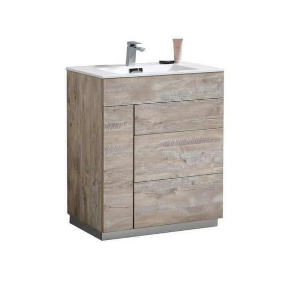 Kubebath Milano 30" Nature Wood Modern Bathroom Vanity