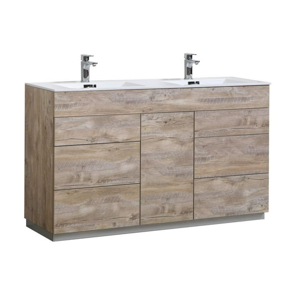 Kubebath Milano 60"Double Sink Nature Wood Modern Bathroom Vanity