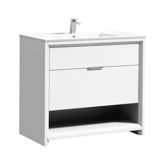 Kubebath NUDO 36 Modern bathroom Vanity in Gloss White Finish