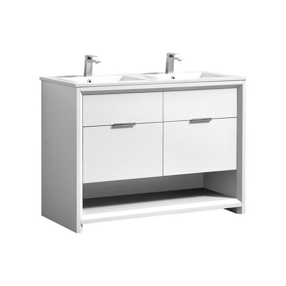 Kubebath NUDO 48 Double Sink Modern bathroom Vanity in Gloss White Finish