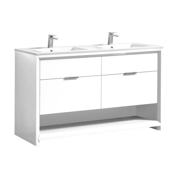 Kubebath NUDO 60 Double Sink Modern bathroom Vanity in Gloss White Finish