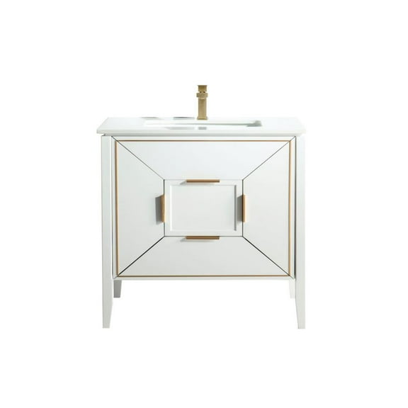 Kubebath Vetro 36'' Gloss White Vanity W/ Quartz Counter Top (Back Splash Free)