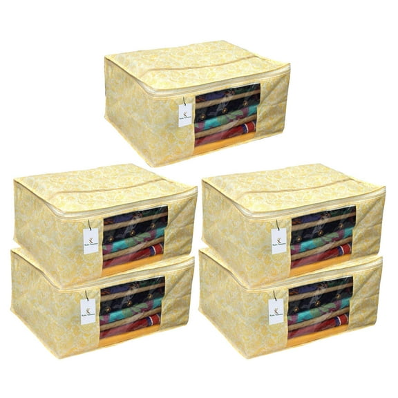 Kuber Industries 5 Piece Non Woven Saree Cover Set, Gold, Large Size