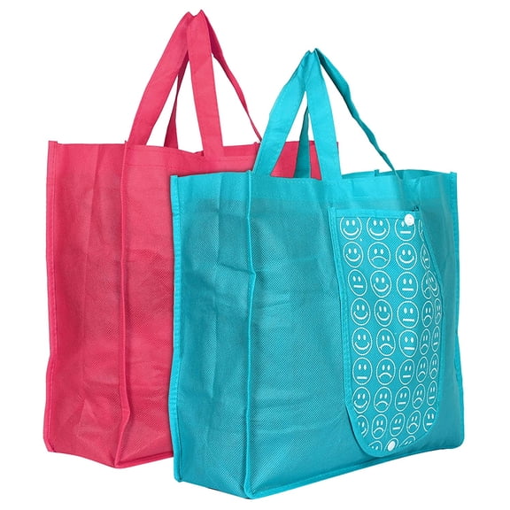 Kuber Industries Foldable Reusable Smiley Printed Shopping Bag