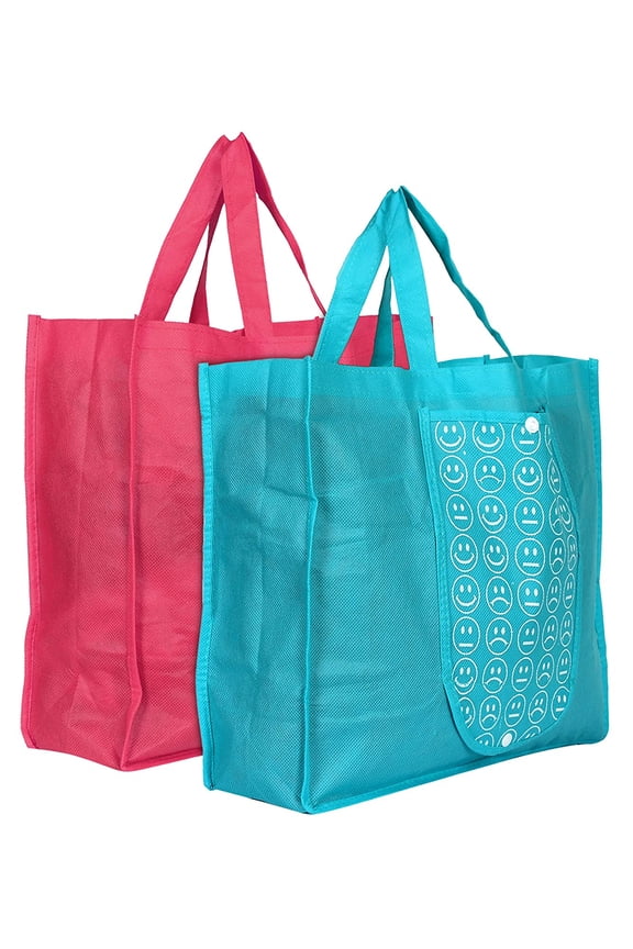 Kuber Industries Foldable Reusable Smiley Printed Shopping Bag