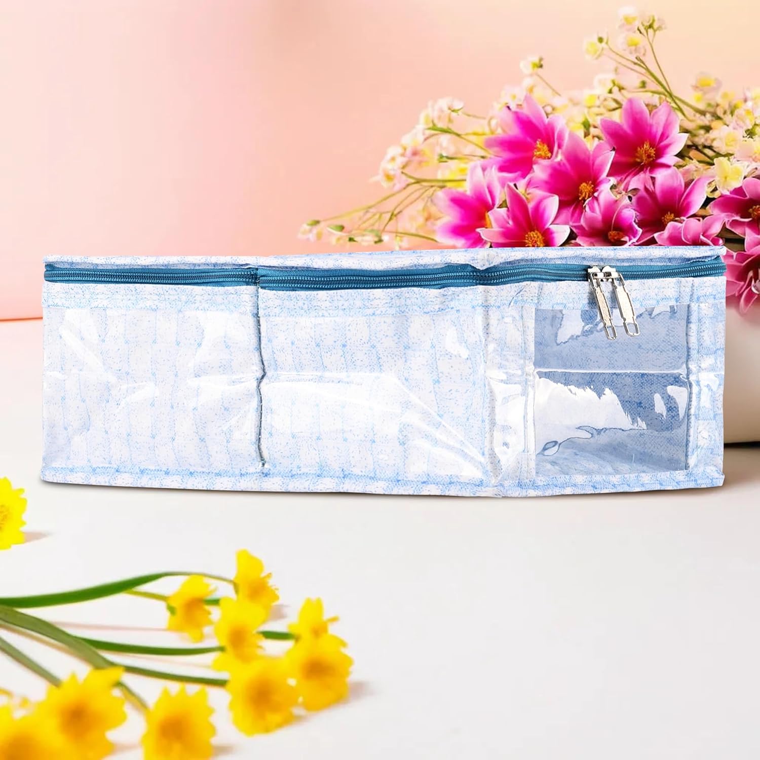 Kuber Industries Kit 12 Bustine Portagioie In Raso Satinato Con Zip, Marrone, Dimensioni 25x18x11,5 Cm