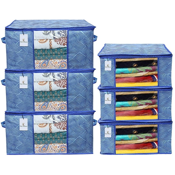 Kuber Industries Laheriya Printed Non Woven 3 Pieces Saree Cover and 3 Pieces Underbed Storage Bag
