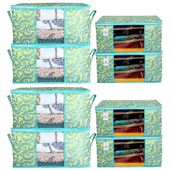 Kuber Industries Metallic Printed Non Woven 4 Pieces Saree Cover and 4 Pieces Underbed Storage Bag