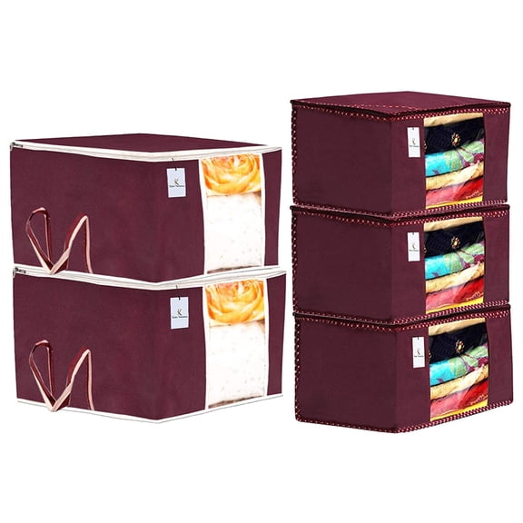 Kuber Industries Non Woven 3 Pieces Saree Cover and 2 Pieces Underbed Storage Bag